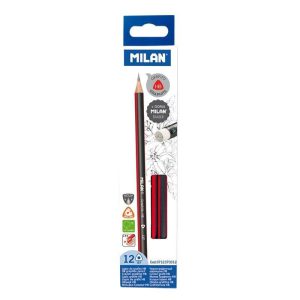עפרון + מחק משולש 12 יח MILAN