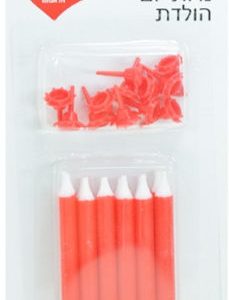 12 נרות ג'מבו אדום + 12 מעמדים