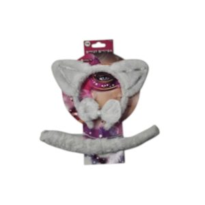 10936 סט חתול לבן 3 חלקים קשת זנב ופפיון על כארד/ 6 יחידות במארז