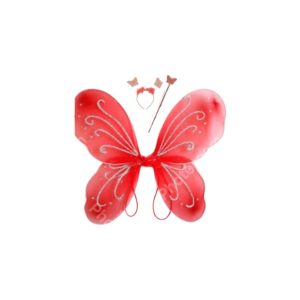 7004 סט כנפיים פרפר אדום כולל קשת ושרביט בשקית PVC עם כארד