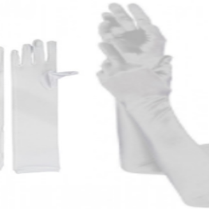 7036 זוג כפפות לבנות ארוכות 38 ס"מ חלקות בשקית PVC עם כארד/ ארוז 6 י'ח במארז