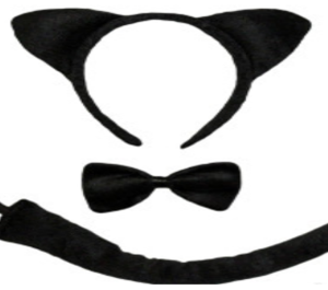 7169 סט חתול שחור 3 חלקים קשת זנב ופפיון על כארד/ 6 יחידות במארז