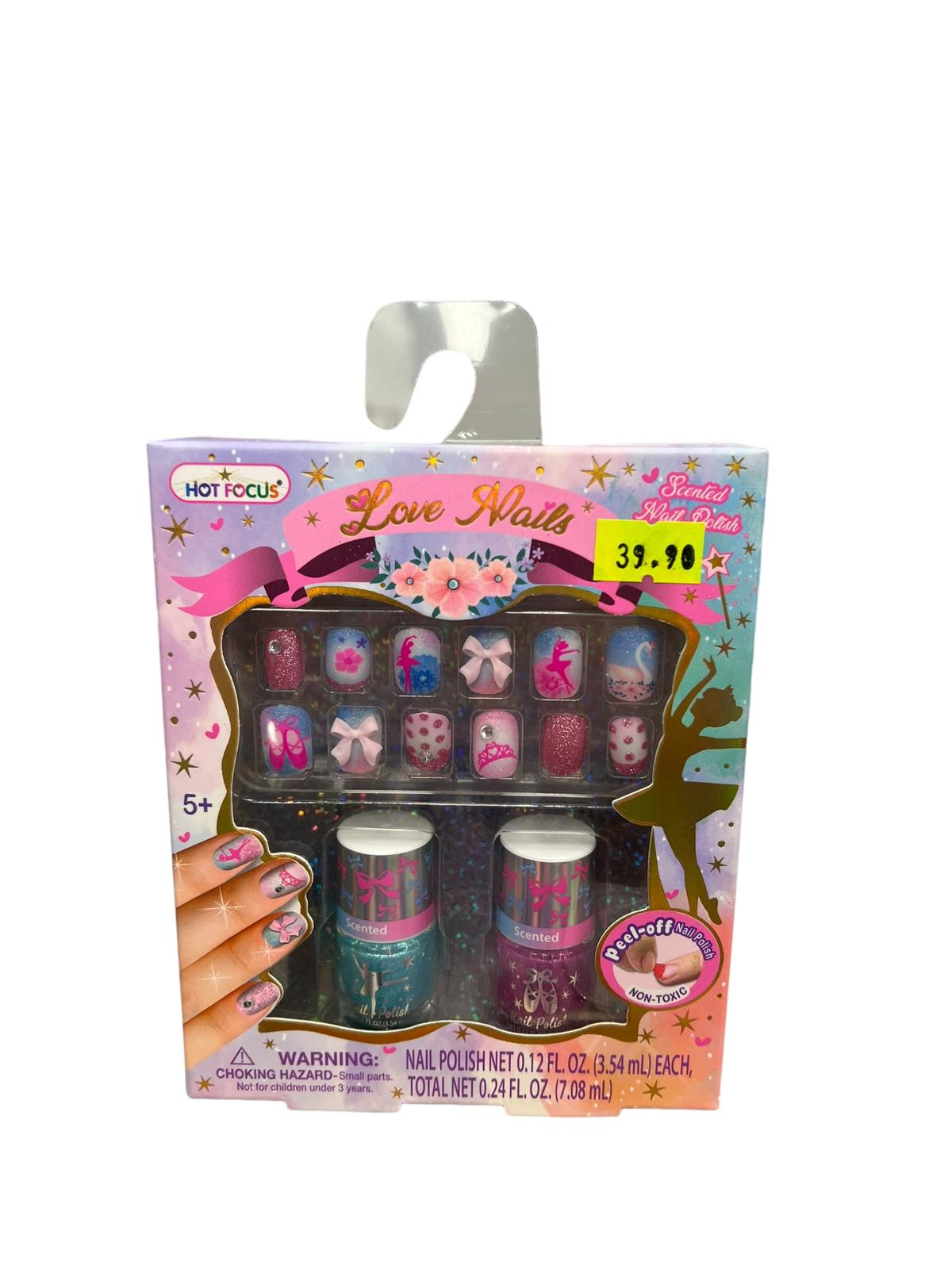 HOT FOCUS ערכת בלרינה עם ציפורניים להדבקה+2 לקים