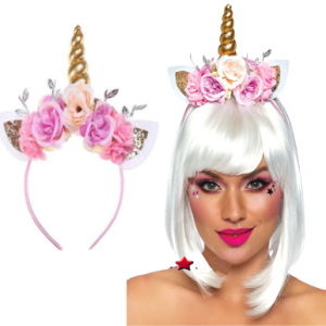 קשת חד קרן מפואר עם פרחים על כארד