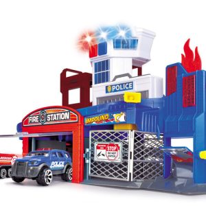 מרכז הצלה אורקולית משפריצה מים + מכונית משטרה וכבאית מתכת