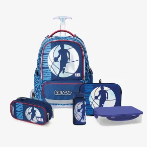 סט טרולי כחול כהה Schoolbag NBA כולל קלמר, קופסת אוכל ובקבוק שתייה – מבית קל גב