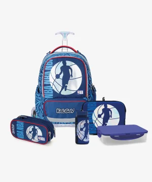 סט טרולי כחול כהה Schoolbag NBA כולל קלמר, קופסת אוכל ובקבוק שתייה – מבית קל גב