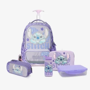 סט טרולי לילך Schoolbag Stitch כולל קלמר, קופסת אוכל ובקבוק שתייה – מבית קל גב