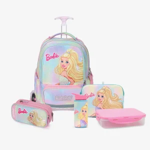 סט תיק טרולי מודפס Schoolbag Barbie כולל קלמר, קופסת אוכל ובקבוק שתייה – מבית קל גב