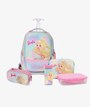 סט תיק טרולי מודפס Schoolbag Barbie כולל קלמר, קופסת אוכל ובקבוק שתייה – מבית קל גב