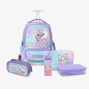 סט תיק טרולי לילך Schoolbag Ice Cream כולל קלמר, קופסת אוכל ובקבוק שתייה – מבית קל גב