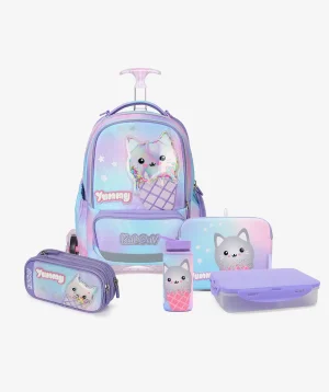 סט תיק טרולי לילך Schoolbag Ice Cream כולל קלמר, קופסת אוכל ובקבוק שתייה – מבית קל גב