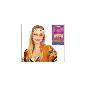 מארז סט להיפית 3 חלקים כולל סרט ראש פרחים, זוג עגילים ומשקפיים על כארד