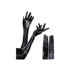 זוג כפפות ארוכות 38 ס"מ חלקות שחור לייקרה בשקית PVC עם כארד