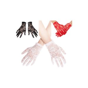 זוג כפפות תחרה קצר 20 ס"מ בשקית PVC עם כארד