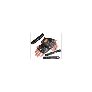 סט פאנקיסט 5 חלקים כולל כפפות 2 צמידים וקולר בשקית PVC עם כארד