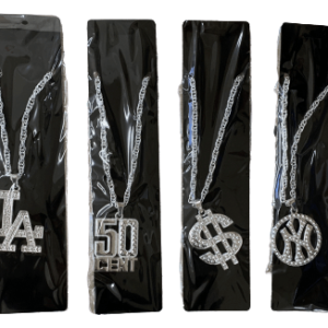 שרשראות ראפר ברזל על כארד בשקית מיקס 4 דוגמאות: דולר $, 50CENT, LA, NY