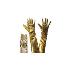 זוג כפפות ארוכות 38 ס"מ חלקות זהב לייקרה בשקית PVC עם כארד