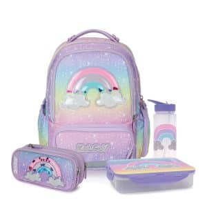 סט לכיתה א ב Rainbow לילך גרדיאנט תיק קל גב קלמר בקבוק וקופסת אוכל